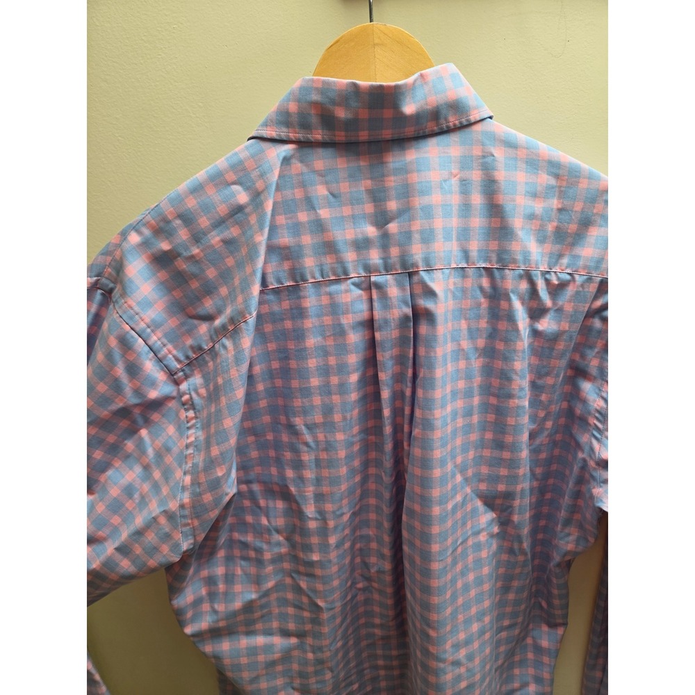 Peter Millar Mens Large Gingham Button Down Shirt Pink Blue Cotton Stretch L - Picture 7 of 9